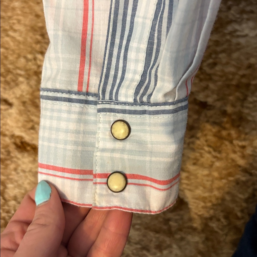 Women's Wrangle Striped red white & blue Button-Down Shirt size medium “NEW” - Picture 4 of 4